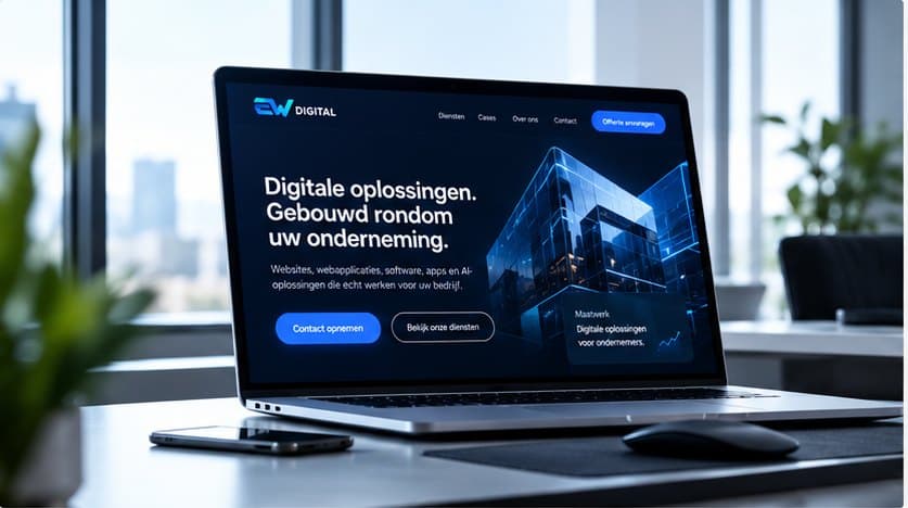 EW Digital-webconcept weergegeven op een laptop